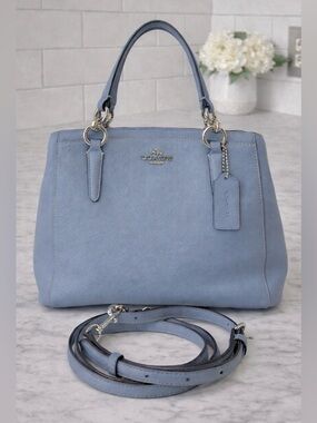 Coach Minetta Satchel F57847 Blue Crossgrain Leather Crossbody Silver Hardware